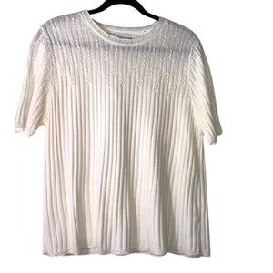 Alfred Dunner Womens Ivory Knit Short Sleeve Top Size L